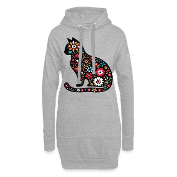 Silhouette de chat avec des fleurs - Sweat-shirt à capuche long Femme - gris chiné - Devant