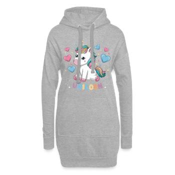Licorne Kawaii mignonne avec des cœurs - Sweat-shirt à capuche long Femme - gris chiné - Devant
