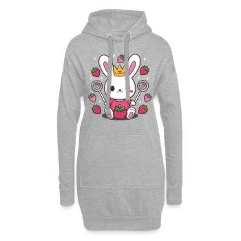 Süßer Kawaii Hase mit Erdbeeren und Süßigkeiten - Hoodie-Kleid - Grau meliert - Vorne