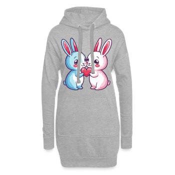 Couple de lapins Amour Pâques En amour - Sweat-shirt à capuche long Femme - gris chiné - Devant
