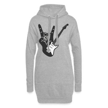 Heavy Metal e-Gitarre mit Teufelshörner Zeichen - Hoodie-Kleid - Grau meliert - Vorne