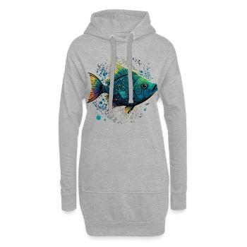 Fisch mit offenem Maul - Hoodie-Kleid - Grau meliert - Vorne