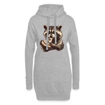 Raton laveur mangeant de la pizza - Sweat-shirt à capuche long Femme - gris chiné - Devant