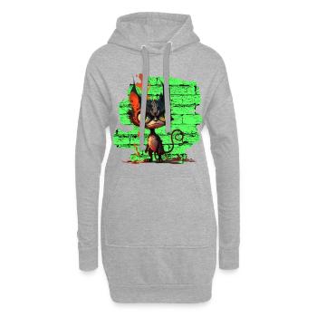 Lustige Katze - Hoodie-Kleid - Grau meliert - Vorne