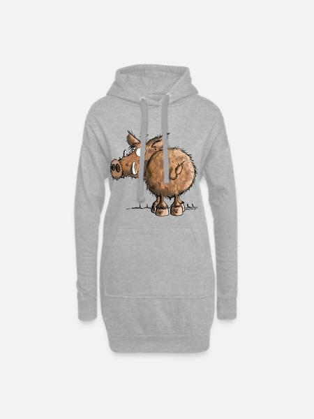 Da steht eine Wildsau I Wildschwein Cartoon  - Hoodie-Kleid - Grau meliert