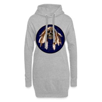 scull with feathers around - Hoodie-Kleid - Grau meliert - Vorne