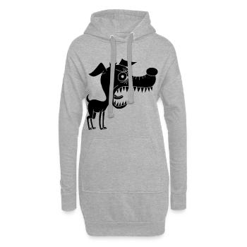 Kleiner schwarzer Hund und großes Maul - Hoodie-Kleid - Grau meliert - Vorne