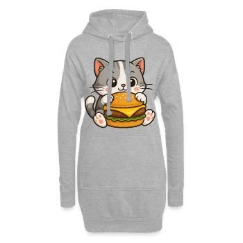 Such süße Katze Hamburger Fast Food Cartoon Essen - Hoodie-Kleid - Grau meliert - Vorne