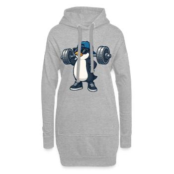 Cooler Pinguin mit Hantel Fitness Bodybuilding - Hoodie-Kleid - Grau meliert - Vorne