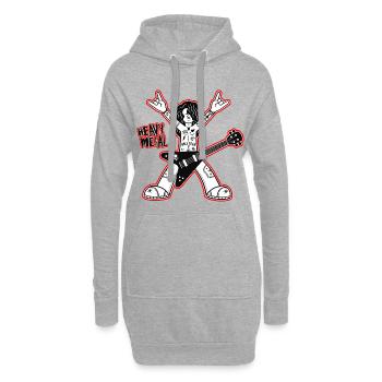 Heavy-Metal-Cartoon-Gitarrist - Hoodie-Kleid - Grau meliert - Vorne