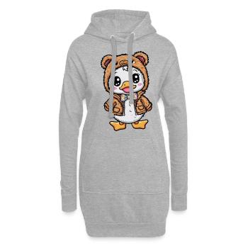 Kawaii Entchen mit farbenfrohem Teddy Bär Outfit - Hoodie-Kleid - Grau meliert - Vorne