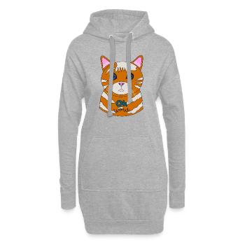 Chat étonné Ok Wow - Sweat-shirt à capuche long Femme - gris chiné - Devant