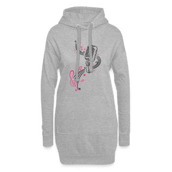 Mikrofon mit Musiknoten und Notenschlüssel - Hoodie-Kleid - Grau meliert - Vorne