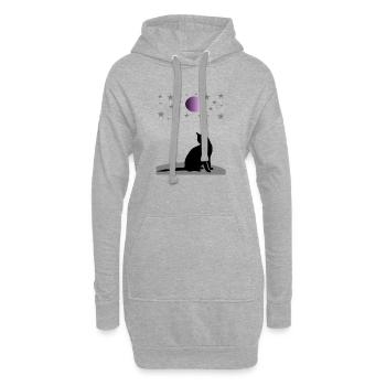 Ciel étoilé avec lune et chat - Sweat-shirt à capuche long Femme - gris chiné - Devant
