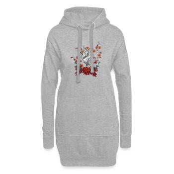 Belle grue avec des fleurs - Sweat-shirt à capuche long Femme - gris chiné - Devant