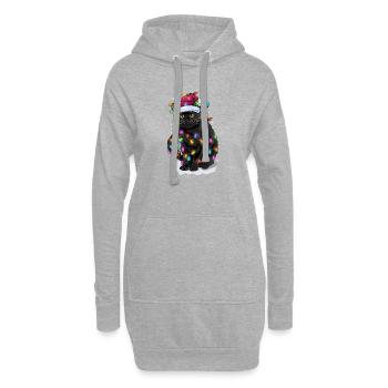 Katze Nikolausmütze Lichterkette - Hoodie-Kleid - Grau meliert - Vorne