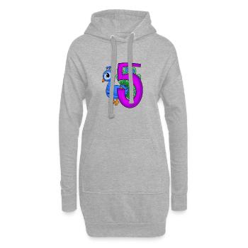 5 Jahre alt - 5. Geburtstag - Pfau Vogel Motiv - Hoodie-Kleid - Grau meliert - Vorne