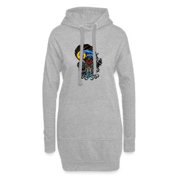 Lustiger Oktopus mit Hörnern und Boot - Hoodie-Kleid - Grau meliert - Vorne