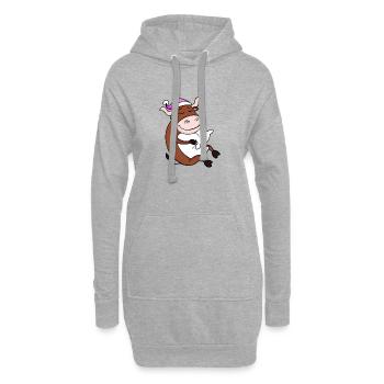 Ochse mit Kissen und Schlafmütze - Hoodie-Kleid - Grau meliert - Vorne