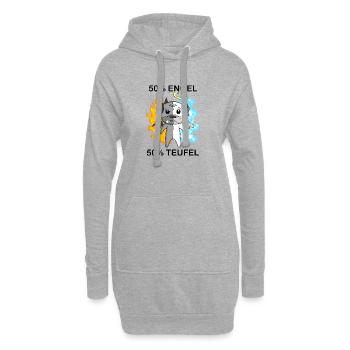 Hund Mops - Engel und Teufel - Hoodie-Kleid - Grau meliert - Vorne