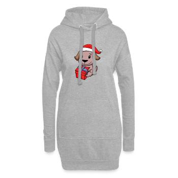 Bébé chien de Noël avec cadeau - Sweat-shirt à capuche long Femme - gris chiné - Devant