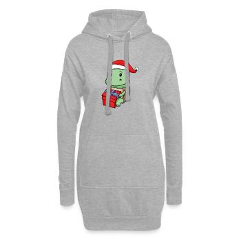 Bébé tortue de Noël avec cadeau - Sweat-shirt à capuche long Femme - gris chiné - Devant