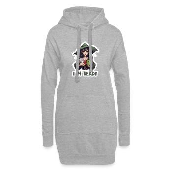 I Am Ready – Héroïne RPG féminine avec des dés - Sweat-shirt à capuche long Femme - gris chiné - Devant