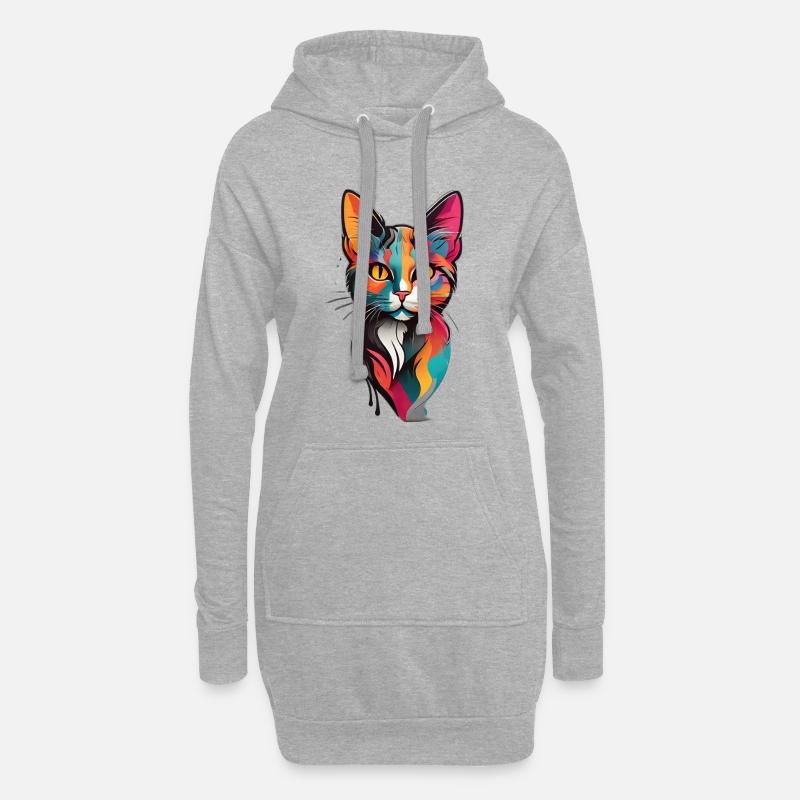 colorful cat face - Hoodie-Kleid - Grau meliert
