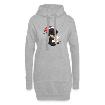 Teckel Chien Animal Noël - Sweat-shirt à capuche long Femme - gris chiné - Devant