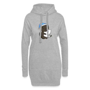 Dormir fatigué - Chat avec oreiller et bonnet somnolent - Sweat-shirt à capuche long Femme - gris chiné - Devant