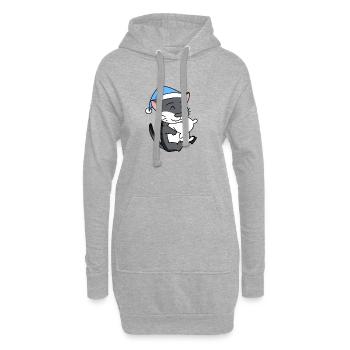 Dormir fatigué - Chat avec oreiller et bonnet somnolent - Sweat-shirt à capuche long Femme - gris chiné - Devant