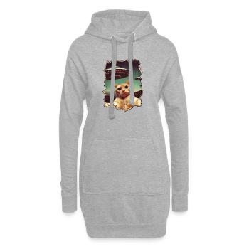 Drôle Coupé Chat Selfie OVNI Effet 3D - Sweat-shirt à capuche long Femme - gris chiné - Devant