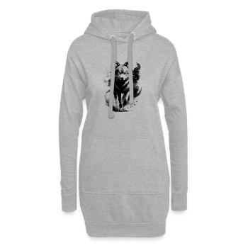 Wolf in Ink-Splash Design with Turquoise Eyes - Hoodie Dress - heather grey - Front