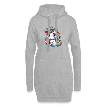 Licorne mignonne avec pop-corn – Style Kawaii - Sweat-shirt à capuche long Femme - gris chiné - Devant