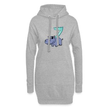 Motif 7ème anniversaire Hippopotame - Sept ans - Sweat-shirt à capuche long Femme - gris chiné - Devant
