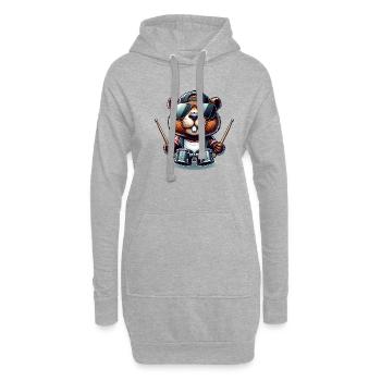 Cooler Biber Schlagzeuger Rock Musik Tier - Hoodie-Kleid - Grau meliert - Vorne