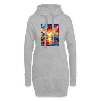 Coucher de soleil vibrant sur le port avec des bateaux et des couleurs - Sweat-shirt à capuche long Femme - gris chiné - Devant