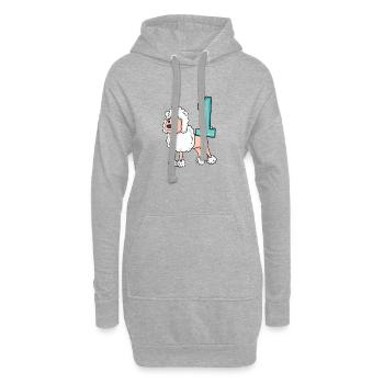 Zahl 1 Nummer Eins - Pudel Hund Motiv - Hoodie-Kleid - Grau meliert - Vorne