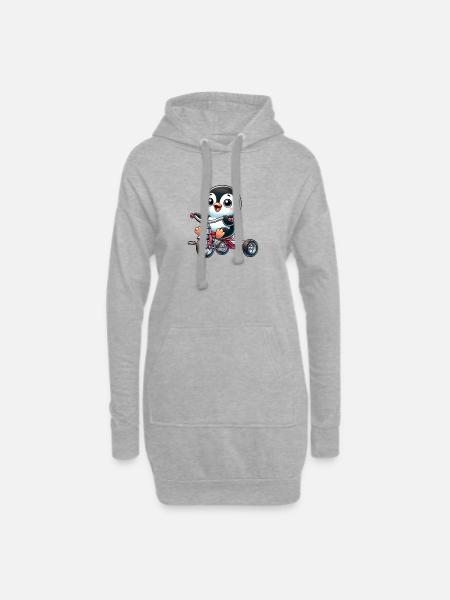 Lachender Pinguin auf dreirad fröhliche Kinder - Hoodie-Kleid - Grau meliert