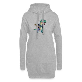 Dinosaurier mit Gitarre für Musiker - Hoodie-Kleid - Grau meliert - Vorne