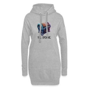 Alte Schatztruhe – YES OPEN ME Cartoon - Hoodie-Kleid - Grau meliert - Vorne