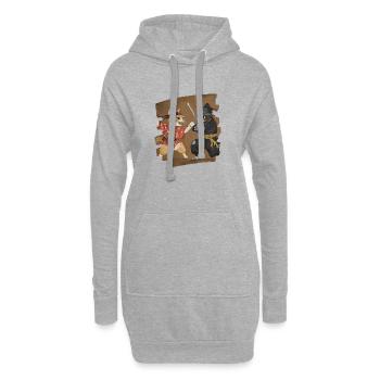 Combat de chats japonais - Sweat-shirt à capuche long Femme - gris chiné - Devant