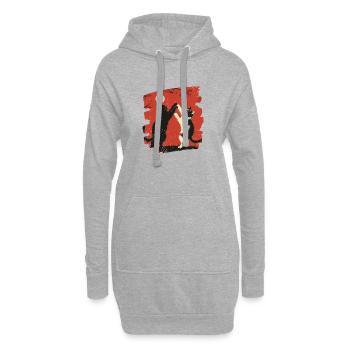 Combat de chats japonais - Sweat-shirt à capuche long Femme - gris chiné - Devant