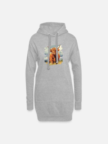 Schottisches Hochlandrind - Hoodie-Kleid - Grau meliert