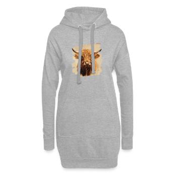 Schottisches Hochlandrind - Hoodie-Kleid - Grau meliert - Vorne