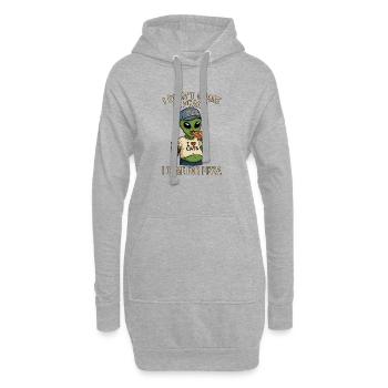 Alien Mit Humor - I Love Pizza, I Love Cats - Hoodie-Kleid - Grau meliert - Vorne