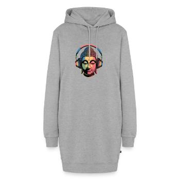 Buddha mit Kopfhörern Achtsamkeit Musik Boho Zen - Hoodie-Kleid - Grau meliert - Vorne