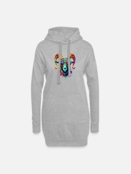 Widder Mufflon Aries Wilde Schafe Männliches Schaf - Hoodie-Kleid - Grau meliert