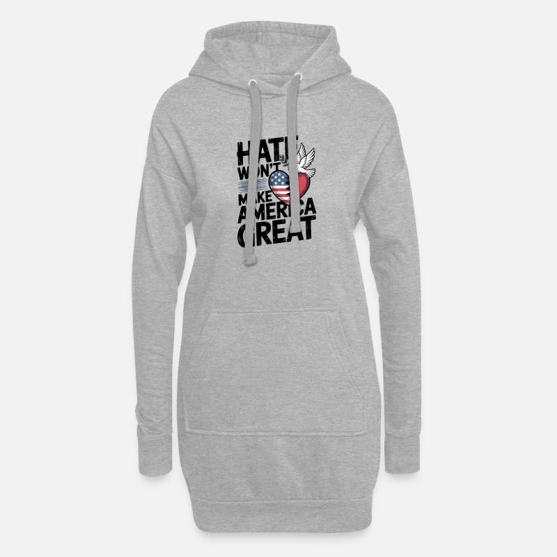 Hass wird Amerika nicht groß machen - Hoodie-Kleid - Grau meliert