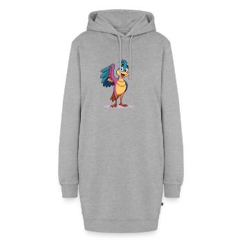 Fröhlicher bunter Papagei Vogel mit großen Augen - Hoodie-Kleid - Grau meliert - Vorne